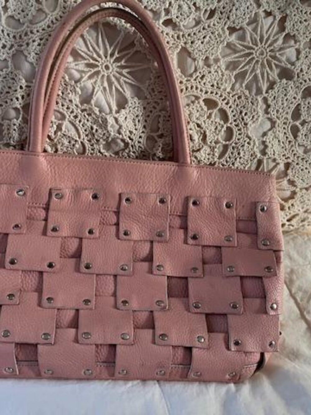Pink Maxx Leather & Studded Patch Design Hand & Shoulder Bag Satchel/Vintage